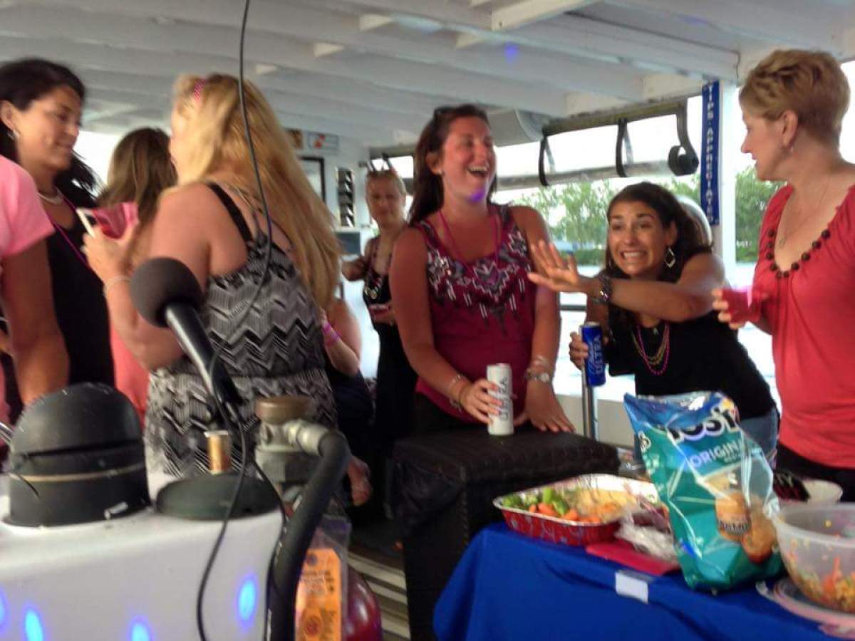 a group of people standing in a room