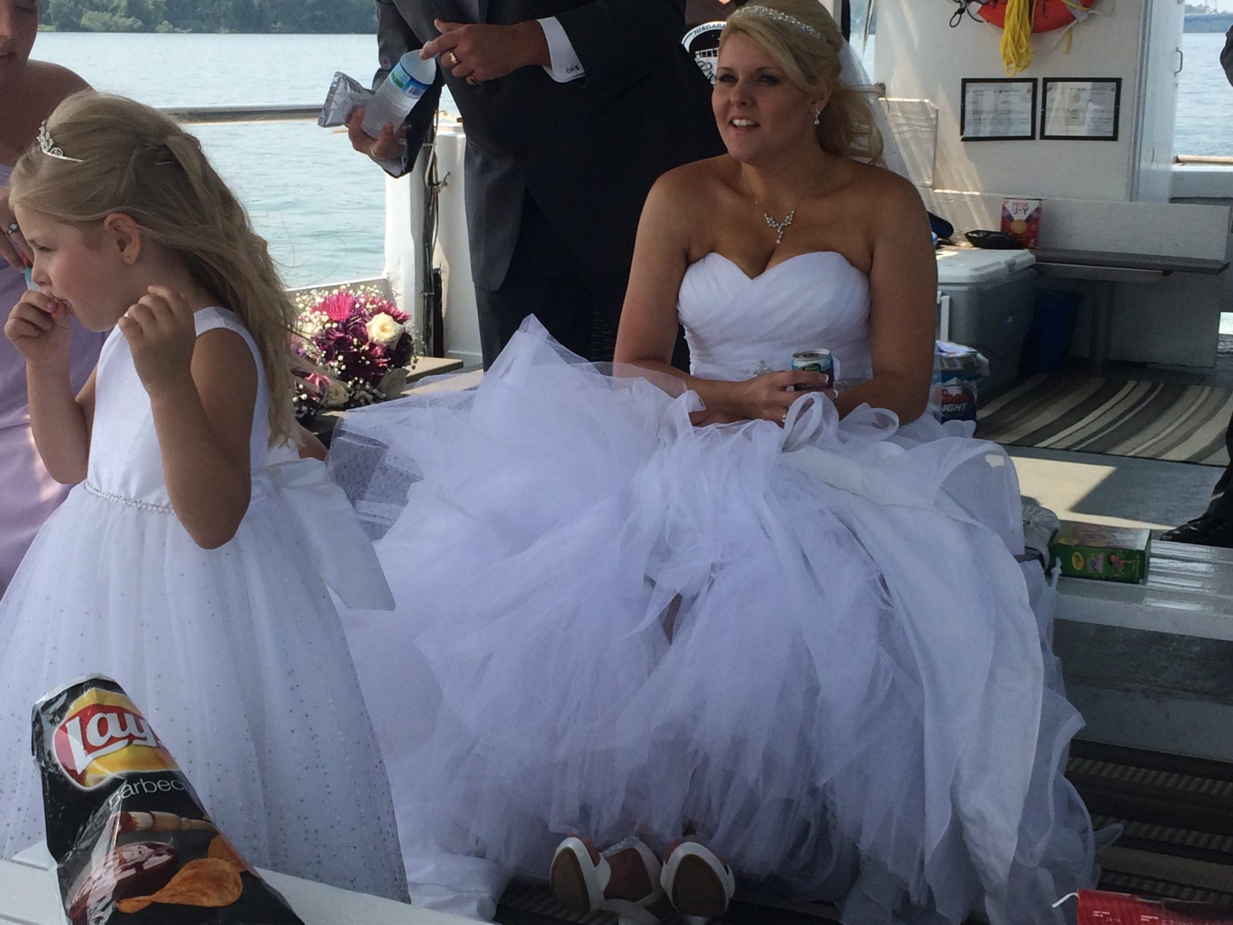 a woman sitting on a table