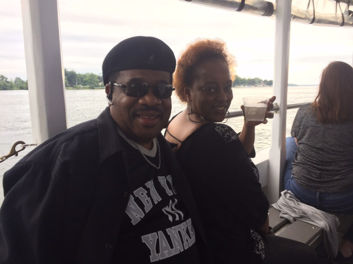 a group of people looking at a dock