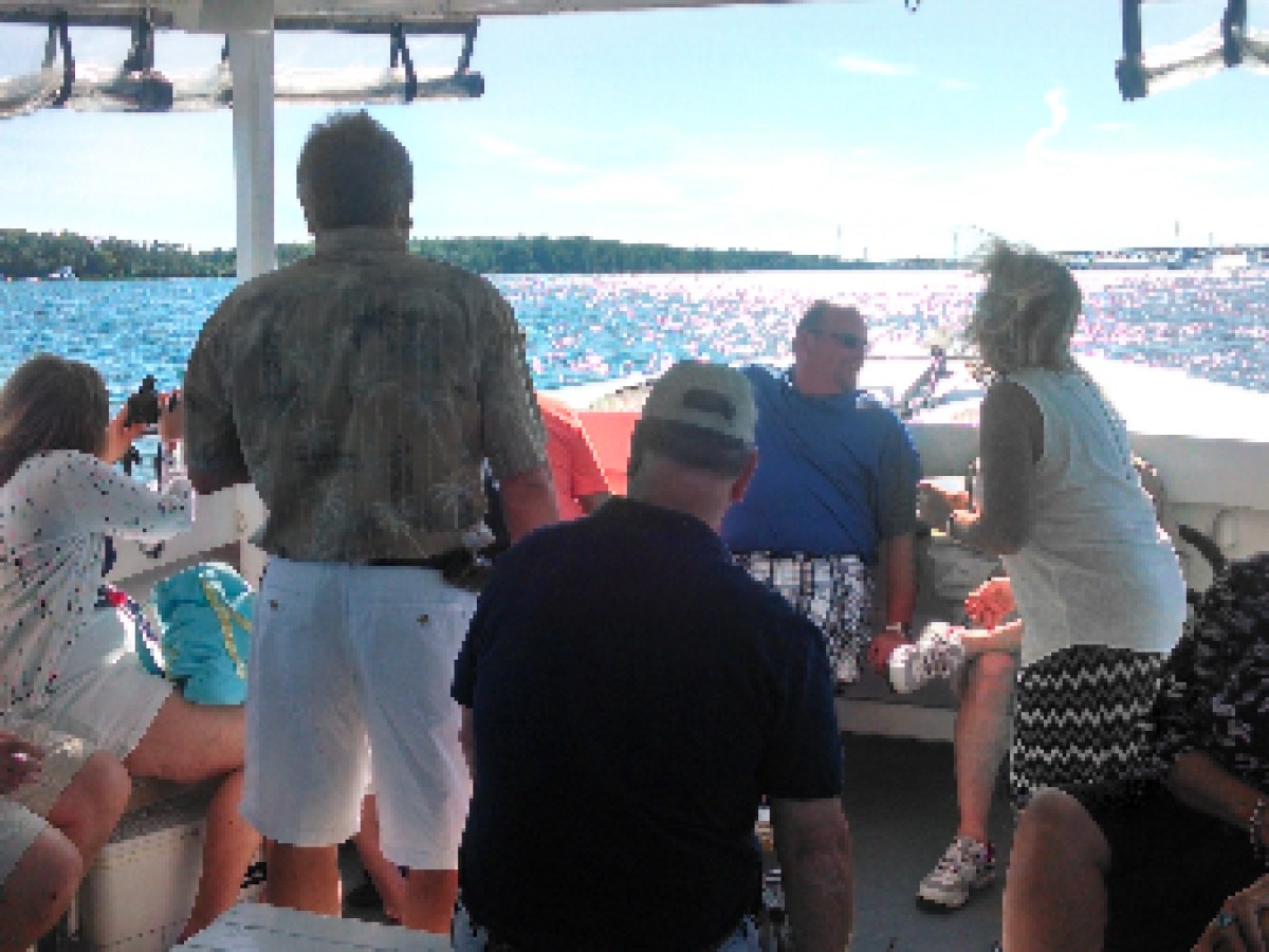 a group of people sitting at a table