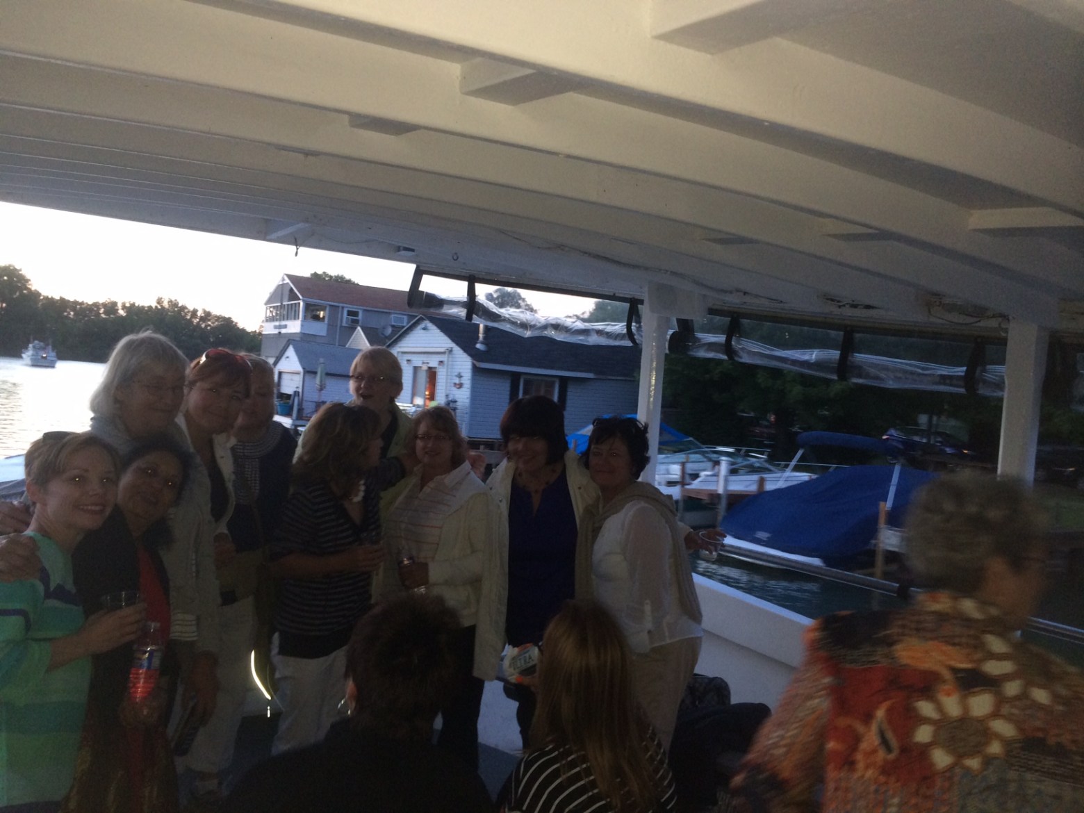 a group of people standing in a room