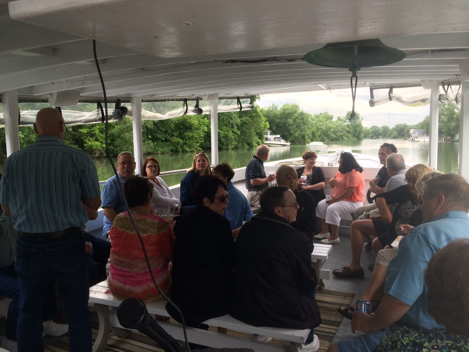 a group of people standing in front of a crowd