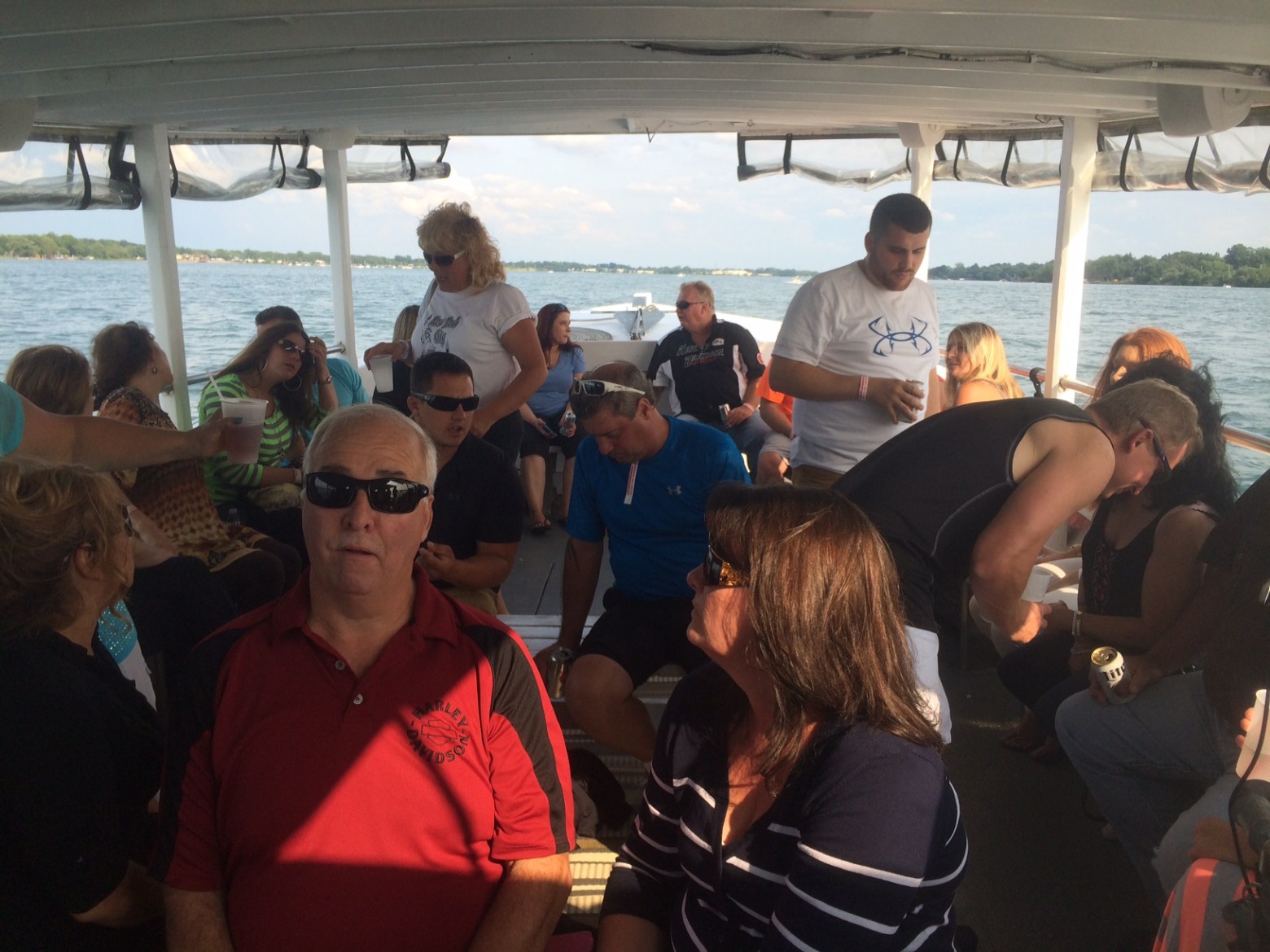 a group of people standing in front of a crowd