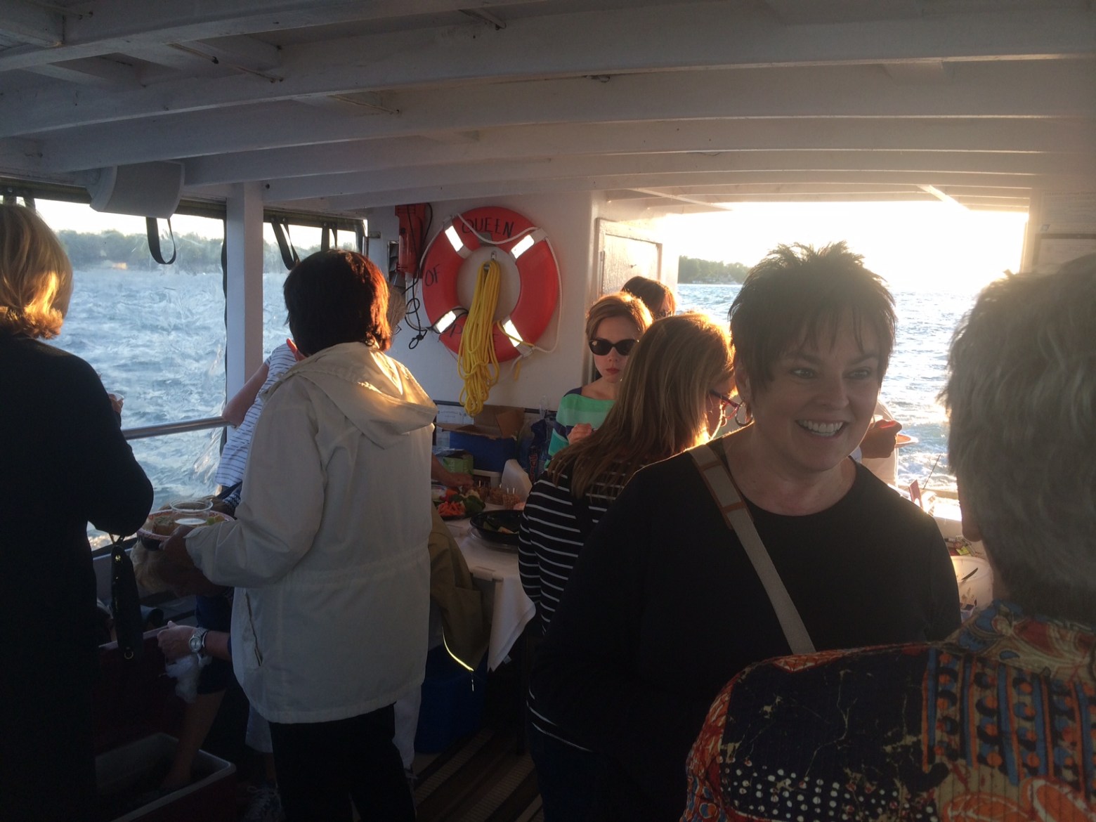 a group of people standing in a room