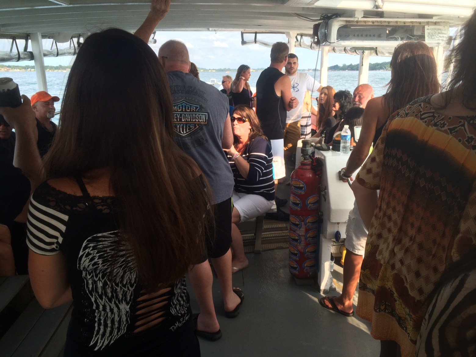 a group of people standing in a room