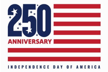 Logo: '250 Anniversary' with stars, red stripes, 'Independence Day of America'.